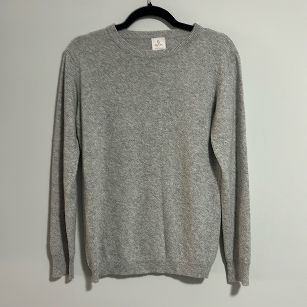 Betta Crew Neck Long Sleeve Merino Cashmere Blend Wool Sweater Grey Size Small